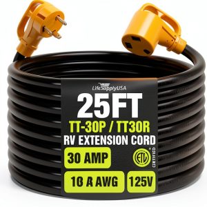 LifeSupplyUSA RV Extension Cord 15 FT TT30P/TT30R Heavy‑Duty 10/3-0