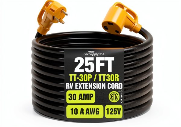 LifeSupplyUSA RV Extension Cord 15 FT TT30P/TT30R Heavy‑Duty 10/3-0