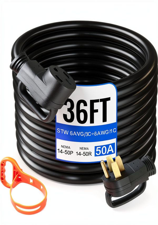 50A RV Extension Cord VEVOR 36FT Heavy Duty Black Power Cable-0