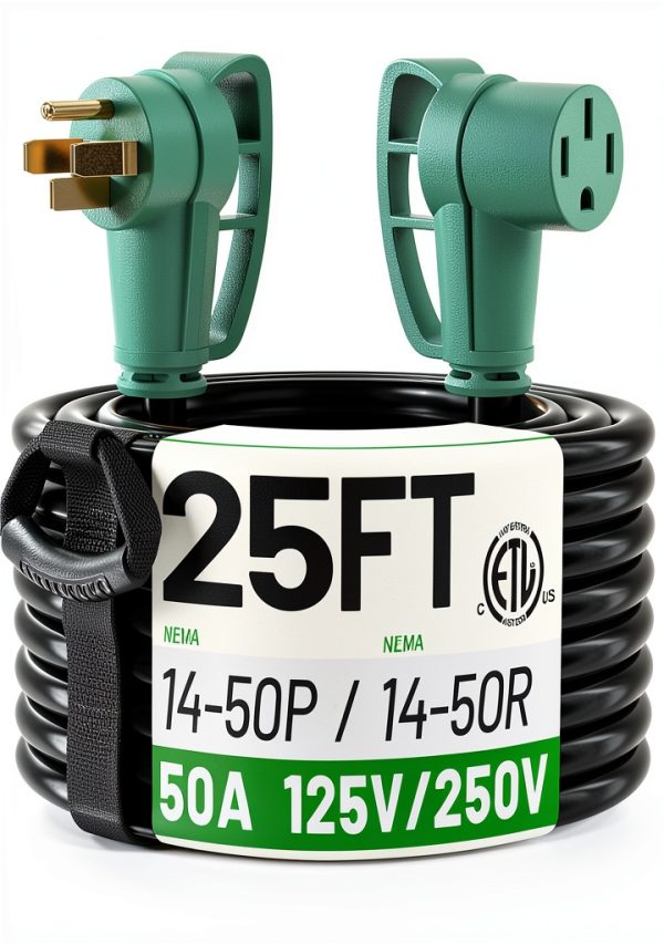 POWGRN 50AMP RV Extension Cord NEMA 14-50 25FT 30AMP & 50AMP Options-0