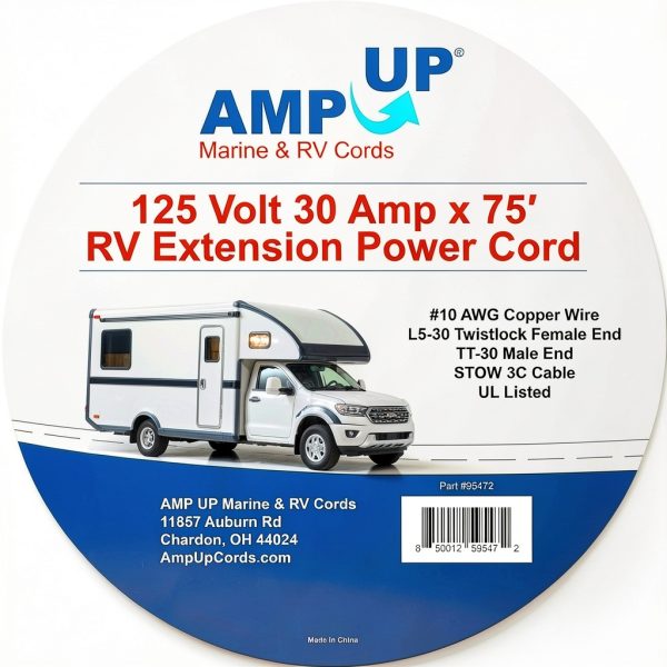 RV Extension Cord Amp Up 75ft Heavy Duty Weather Resistant Model 95472-5