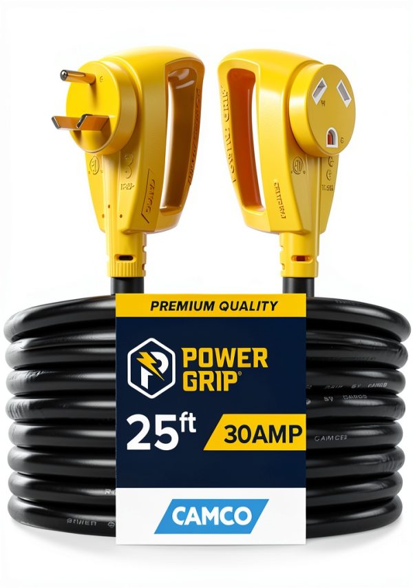 Power Grip 30A RV EV Extension Cord 25 Foot Standard End Camco-0